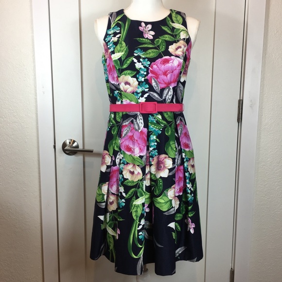 Eliza J Dresses & Skirts - Eliza J | Navy Floral Pleated Fit Flare Dress 6P